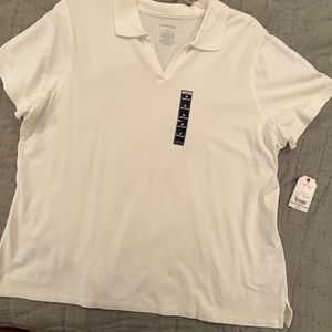 Women’s white cotton polo golf shirt. 3X. Saint John’s Bay.